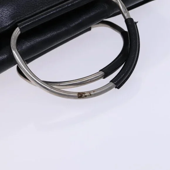 GUCCI Hand Bag Leather Metal Black Silver Auth Bags